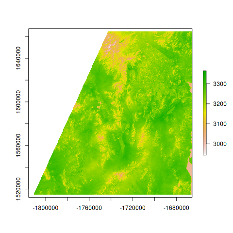 Figure 1: Raw raster map of surface temperatures around Las Vegas area